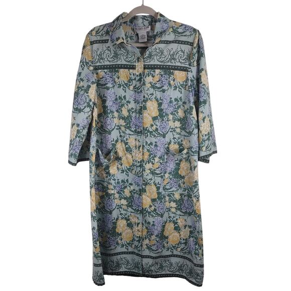 Vintage Models House Coat with Florals, Size Medium - Picture 1 of 9
